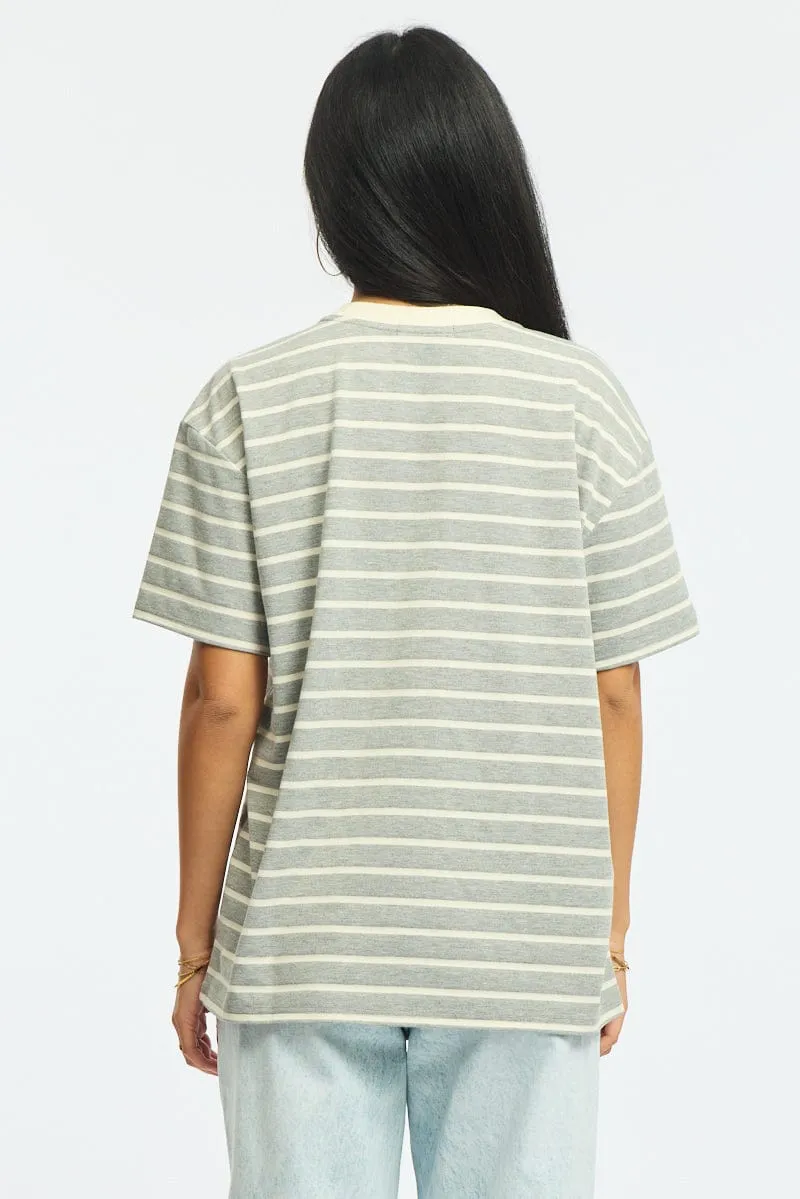 Grey Stripe Oversized Tee Short Sleeve sold by Ally Fashion product image thumbnail 4