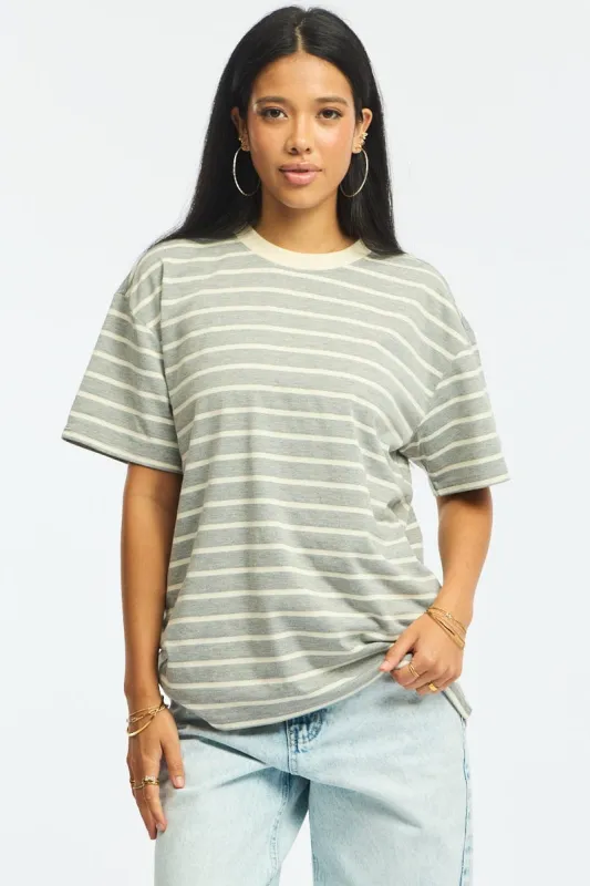 Grey Stripe Oversized Tee Short Sleeve sold by Ally Fashion