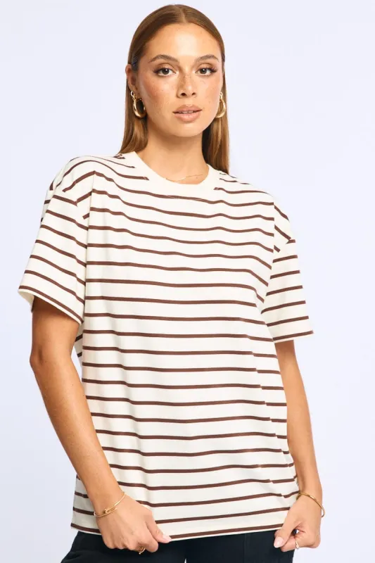 Brown Stripe Oversized Tee Short Sleeve sold by Ally Fashion