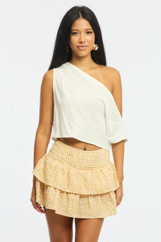 Yellow Check Mini Skort Skirt Mid Rise Layered Shorts Lined sold by Ally Fashion