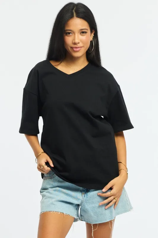 Black Oversized Tee V-neck Short Sleeve sold by Ally Fashion