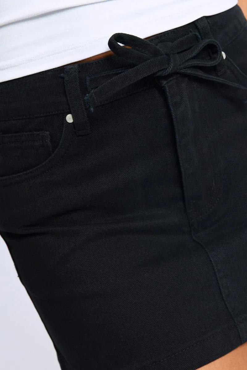 Black Mini Skirt Mid Rise Regular Fit With Removable Tie sold by Ally Fashion product image thumbnail 5
