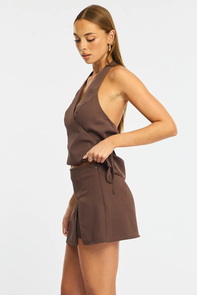 Brown Mini Skort Mid Rise Tailored Lined sold by Ally Fashion product image thumbnail 4
