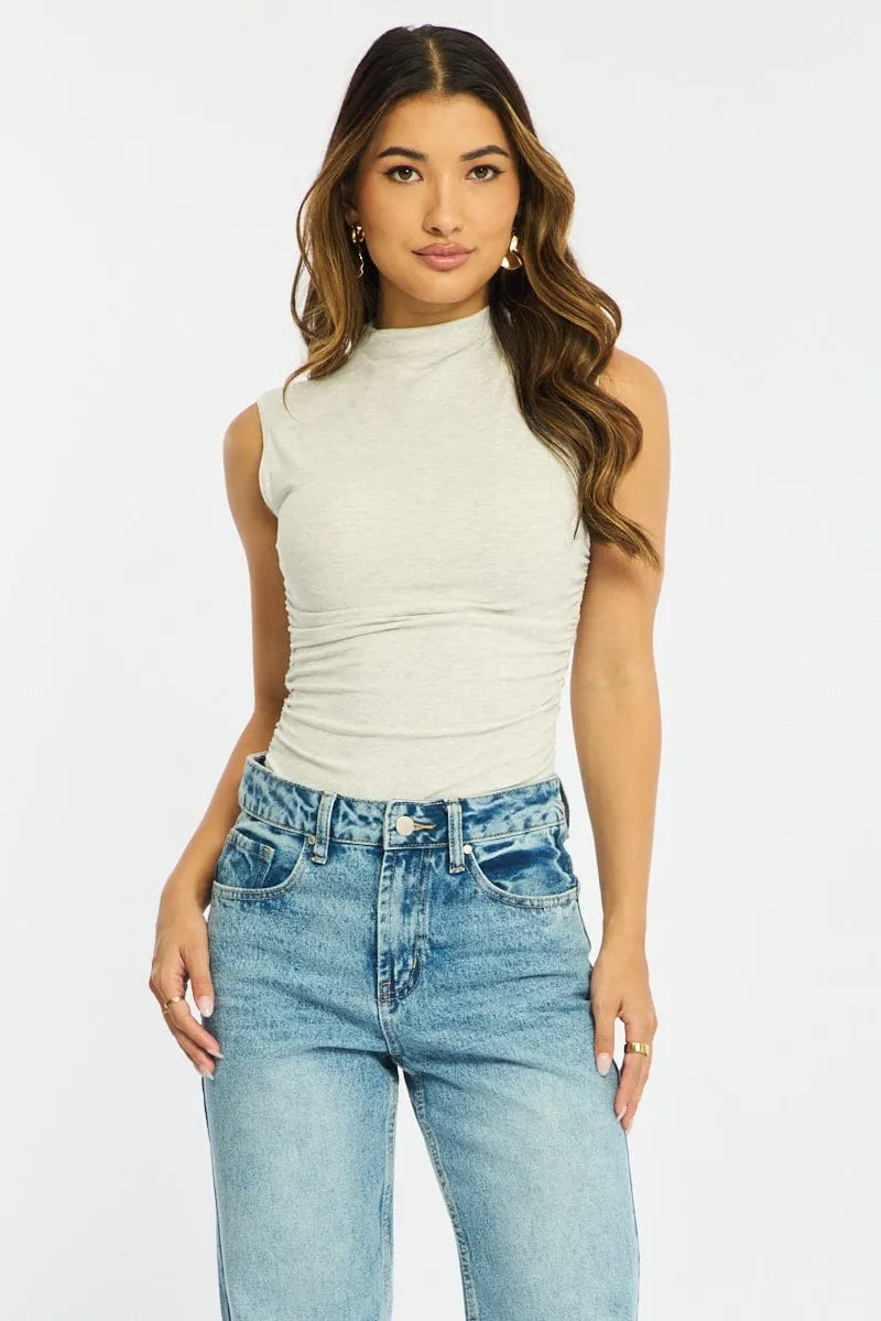 Grey High Neck Top Sleeveless sold by Ally Fashion