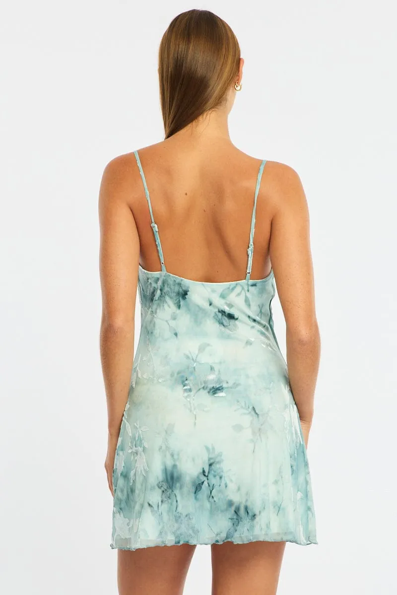 Blue Floral Mini Dress Burnout Fabric sold by Ally Fashion product image thumbnail 5