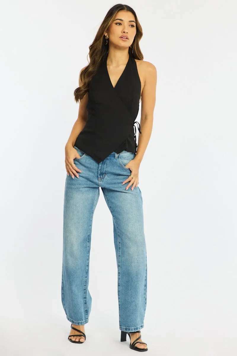 Black Halter Vest Top Sleeveless V-neck sold by Ally Fashion product image thumbnail 2
