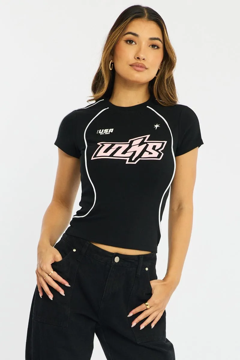 Black Graphic Tee Short Sleeve sold by Ally Fashion