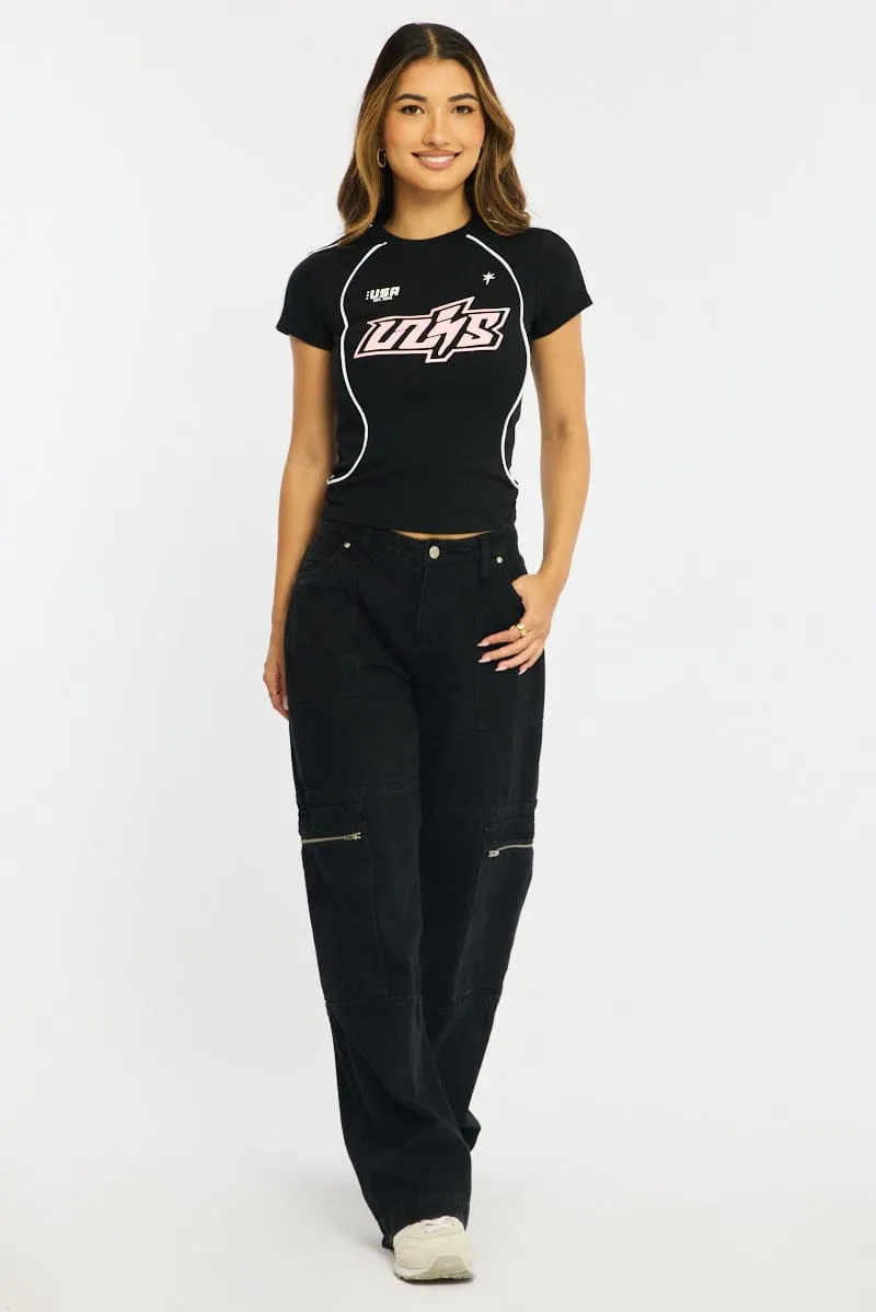Black Graphic Tee Short Sleeve sold by Ally Fashion product image thumbnail 2