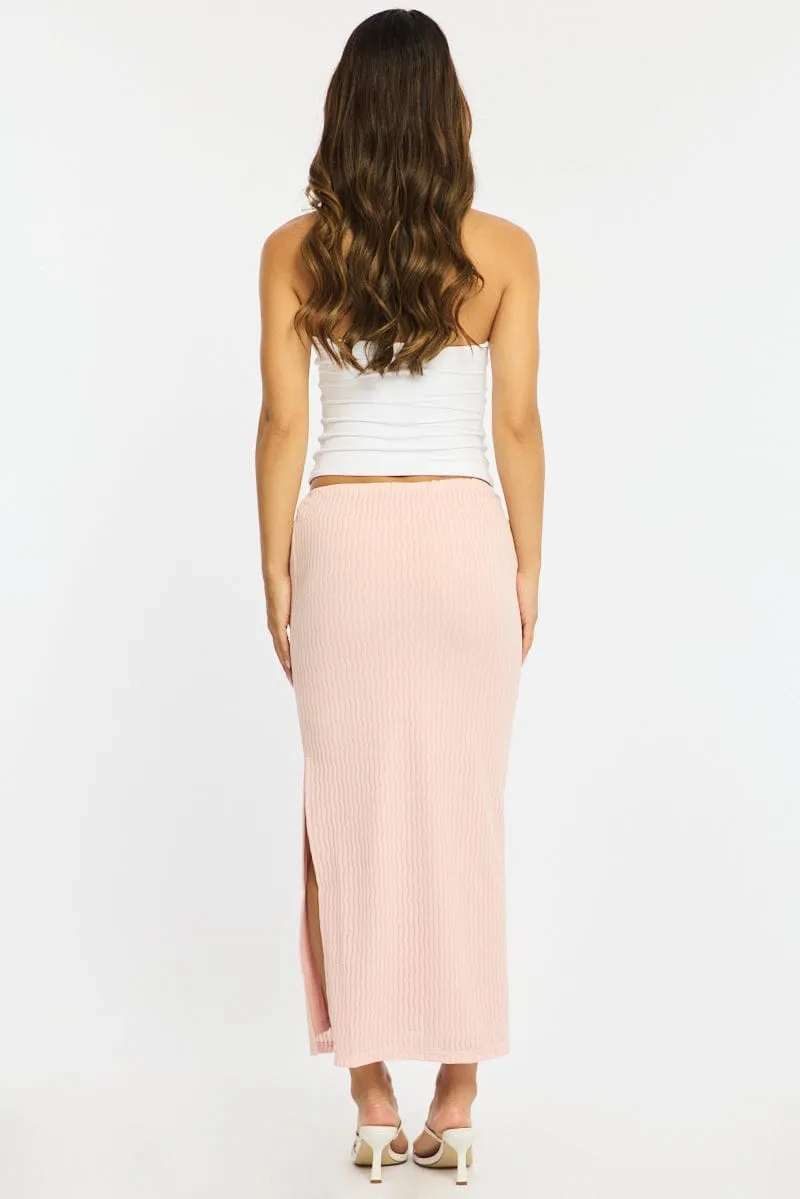 Pink Maxi Skirt Elasticated Waist Side Split Textured sold by Ally Fashion product image thumbnail 5