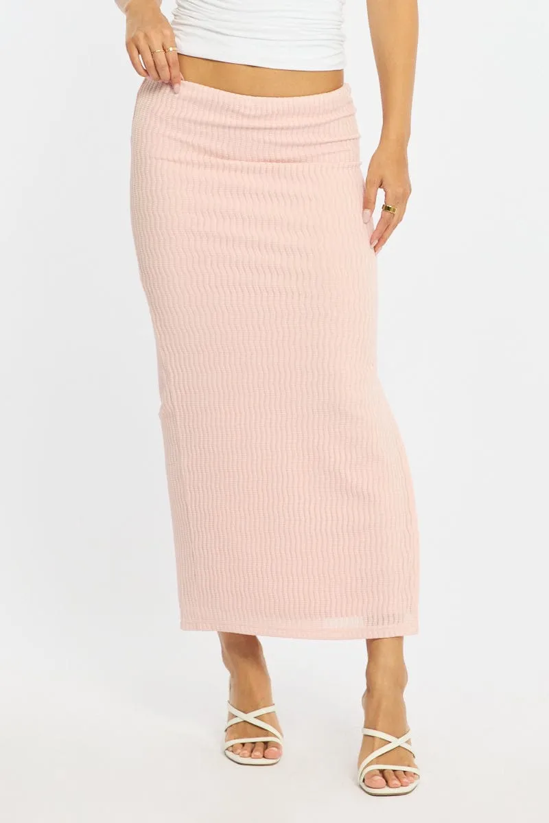 Pink Maxi Skirt Elasticated Waist Side Split Textured sold by Ally Fashion product image thumbnail 2