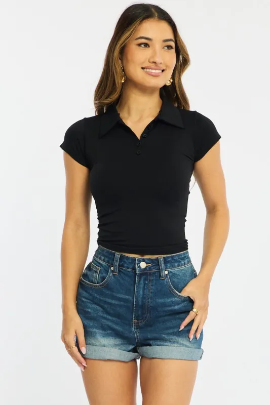 Black Collared T-shirt Short Sleeve made by Ally Fashion