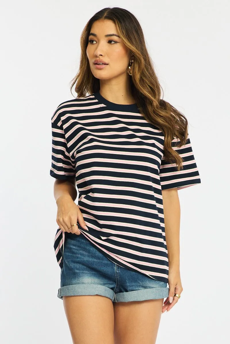 Pink Stripe Oversized Tee Short Sleeve sold by Ally Fashion product image thumbnail 3