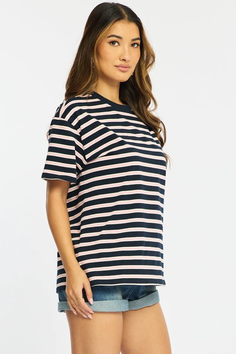 Pink Stripe Oversized Tee Short Sleeve sold by Ally Fashion product image thumbnail 4