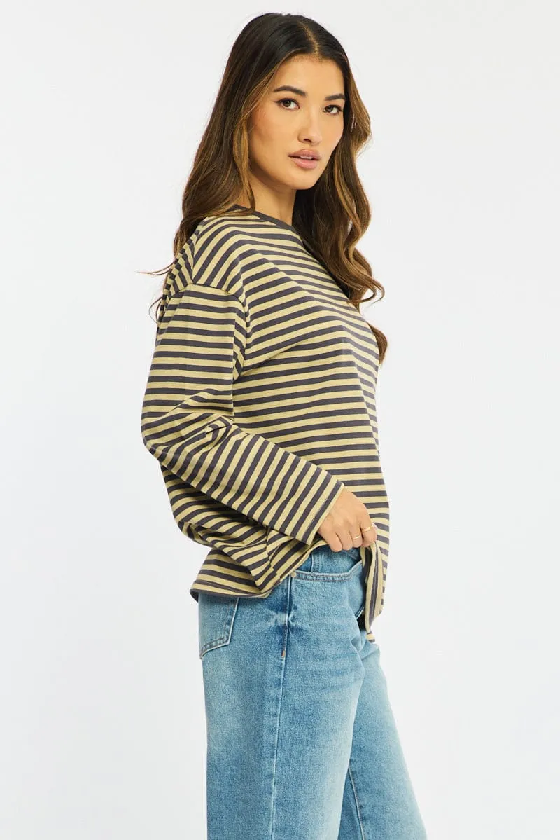 Yellow Stripe Striped Top Crew Neck Long Sleeve sold by Ally Fashion product image thumbnail 4