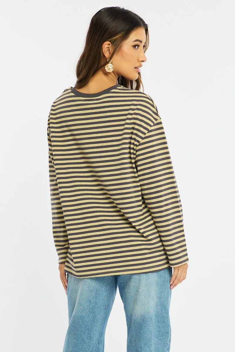 Yellow Stripe Striped Top Crew Neck Long Sleeve sold by Ally Fashion product image thumbnail 5