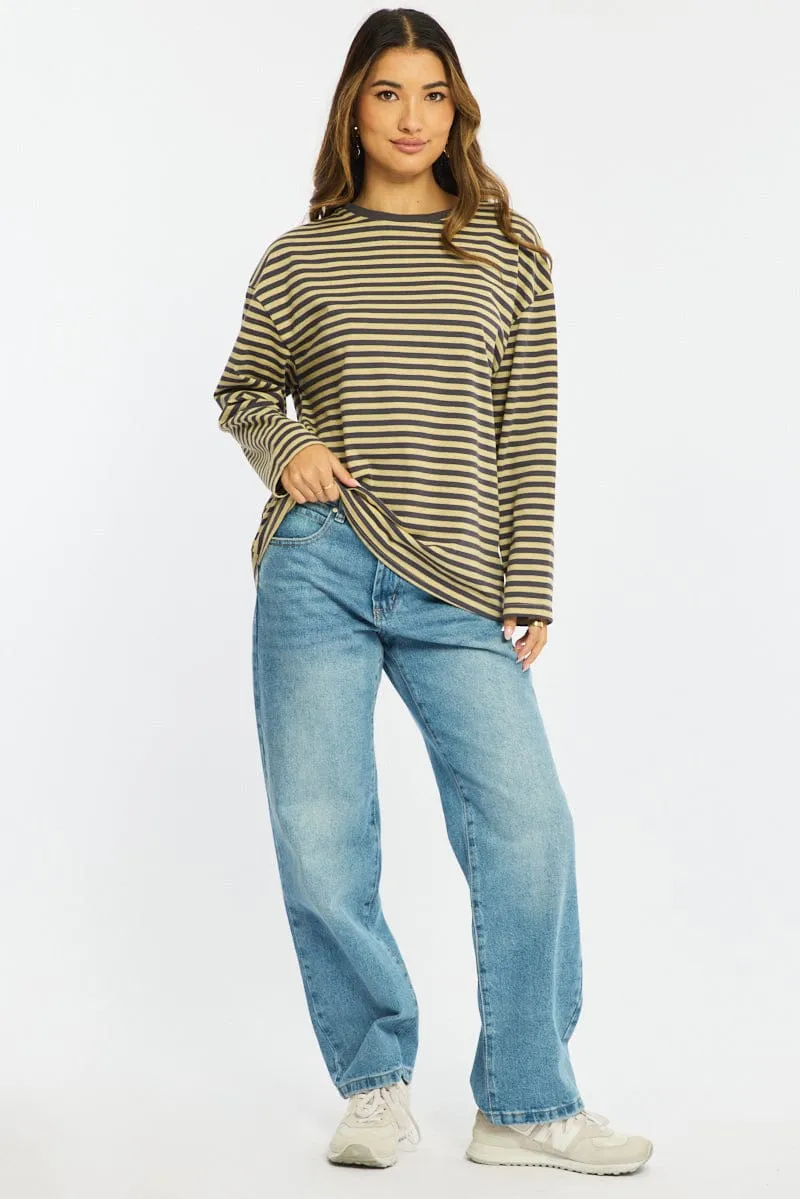 Yellow Stripe Striped Top Crew Neck Long Sleeve sold by Ally Fashion product image thumbnail 2