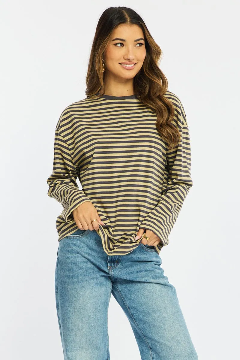 Yellow Stripe Striped Top Crew Neck Long Sleeve sold by Ally Fashion product image thumbnail 3