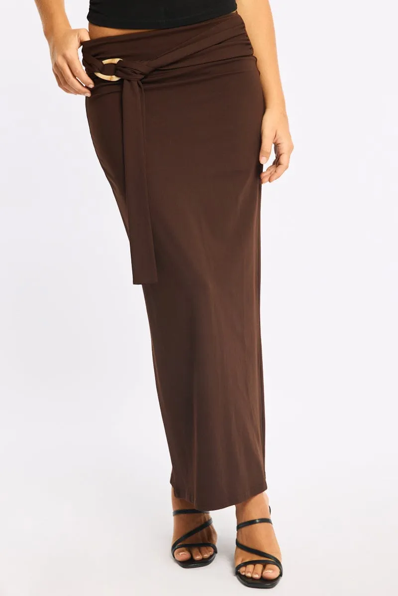 Brown Hardware Maxi Skirt Mid Rise Side Split Lined sold by Ally Fashion product image thumbnail 2