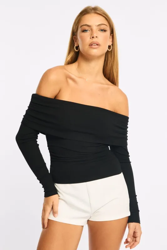 Black Off Shoulder Top Long Sleeve sold by Ally Fashion