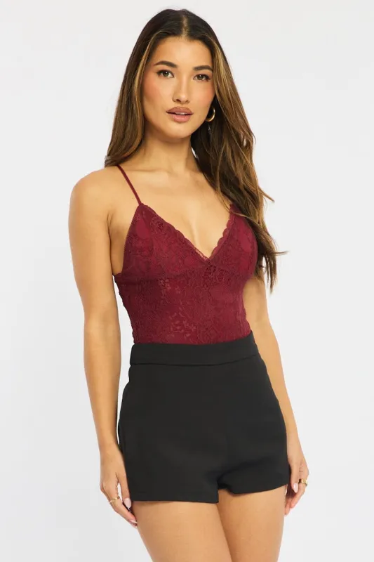 Red Lace Bodysuit Sleeveless made by Ally Fashion