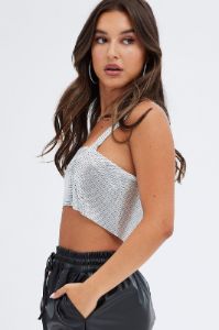 Silver Chainmail Top Party Evening sold by Ally Fashion