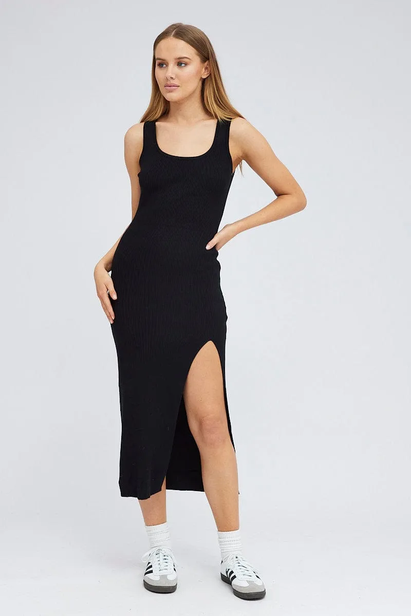 Black Knit Dress Sleeveless Midi Side Split sold by Ally Fashion product image thumbnail 3
