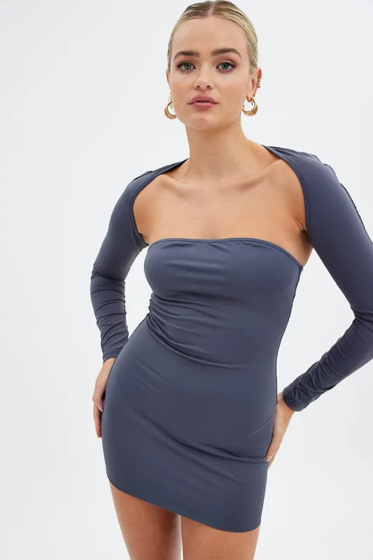 Grey Strapless Dress And Bolero Set Nylon sold by Ally Fashion