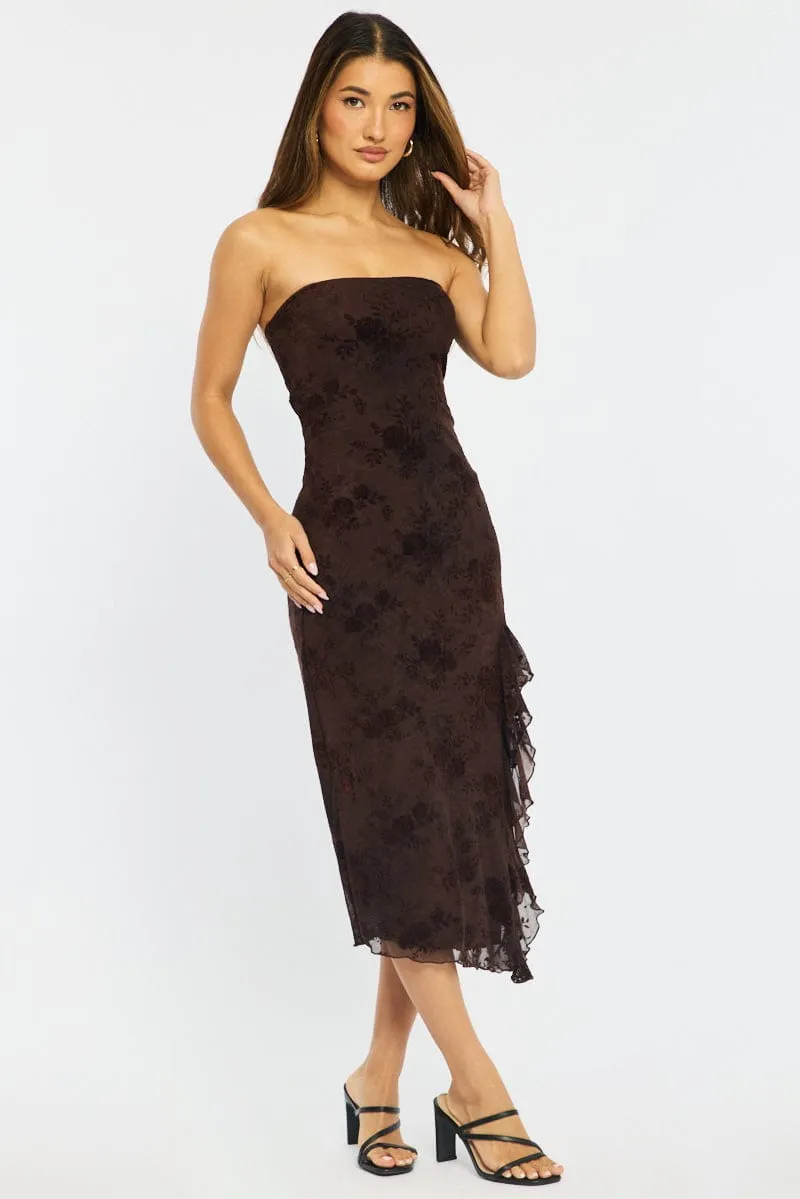 Brown Bodycon Dress Strapless Burnout sold by Ally Fashion product image thumbnail 4