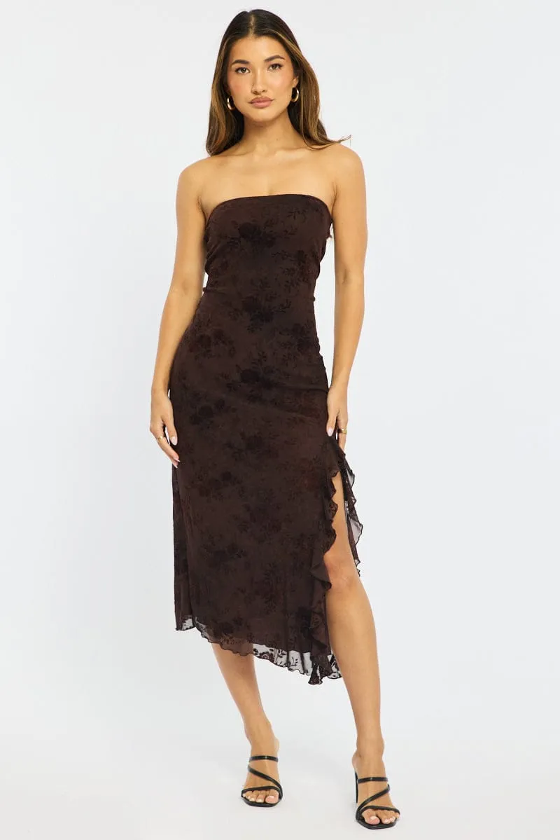 Brown Bodycon Dress Strapless Burnout sold by Ally Fashion