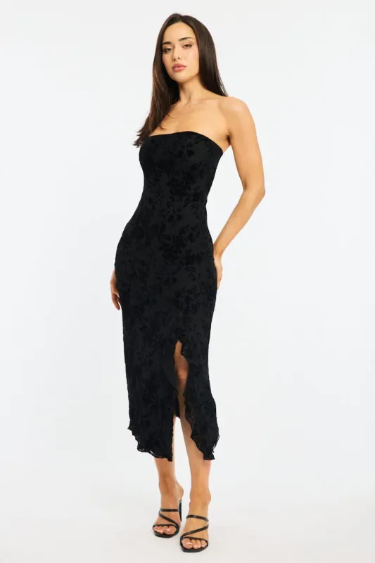 Black Bodycon Dress Strapless Burnout made by Ally Fashion
