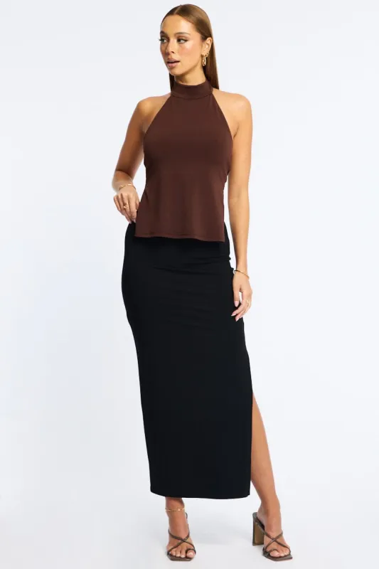 Black Maxi Skirt Elasticated Waist Side Split sold by Ally Fashion