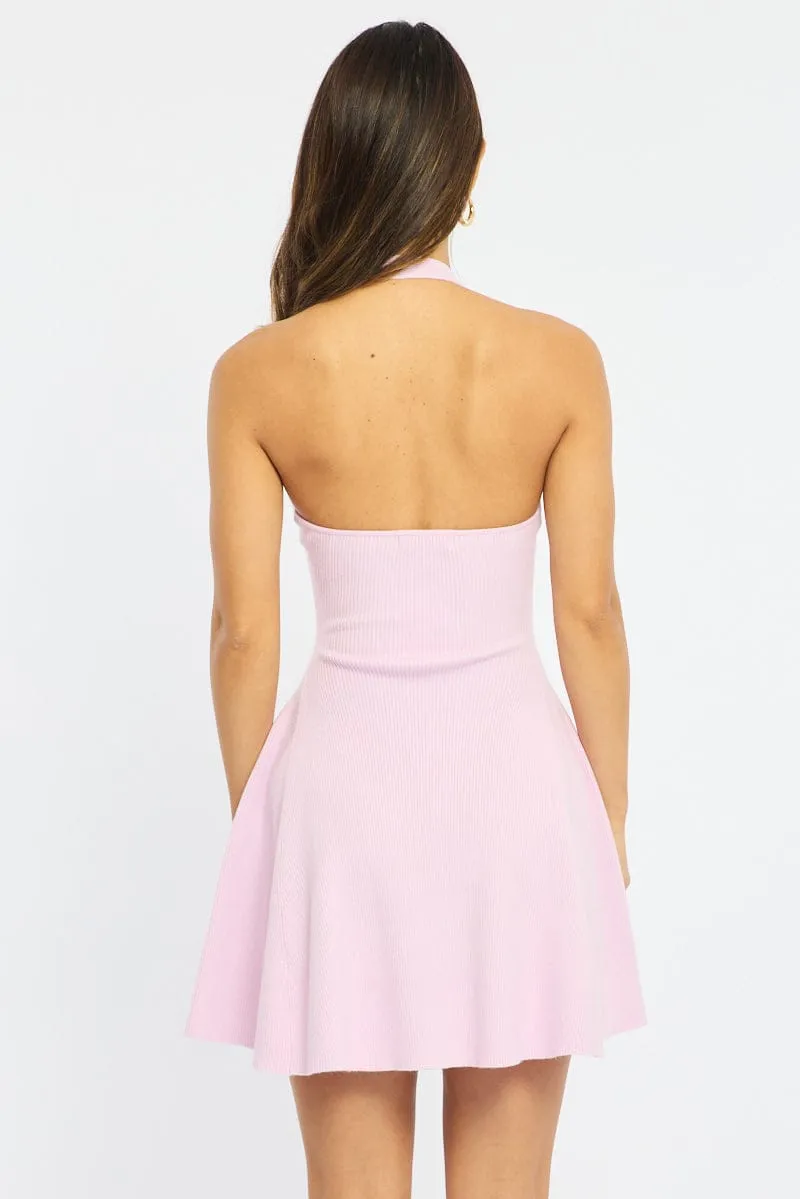 Pink Halter Neck Knit Dress sold by Ally Fashion product image thumbnail 4
