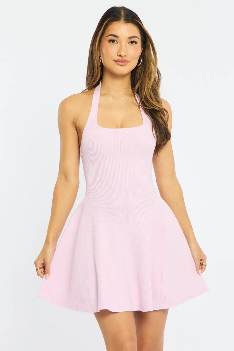 Pink Halter Neck Knit Dress sold by Ally Fashion