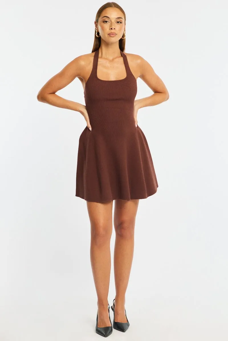 Brown Halter Neck Knit Dress sold by Ally Fashion product image thumbnail 2
