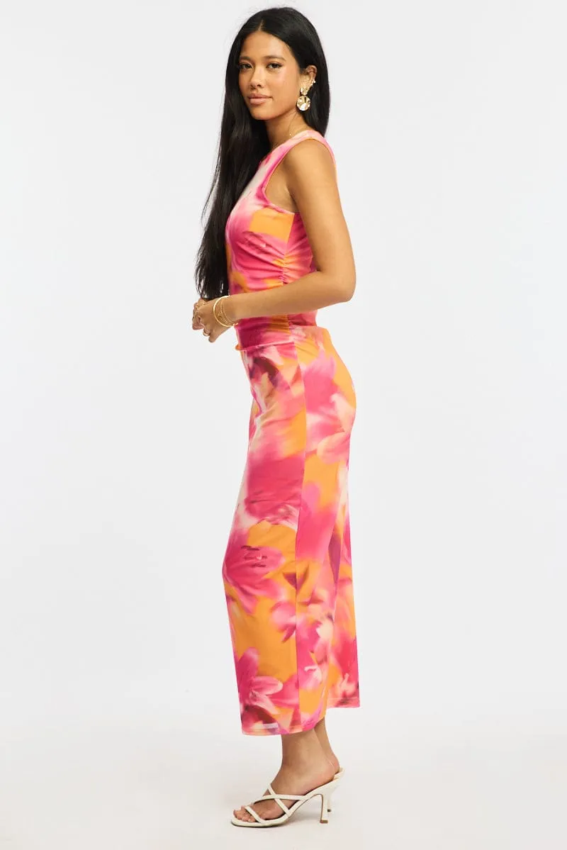 Orange Floral Bodycon Dress Sleeveless Mesh sold by Ally Fashion product image thumbnail 3