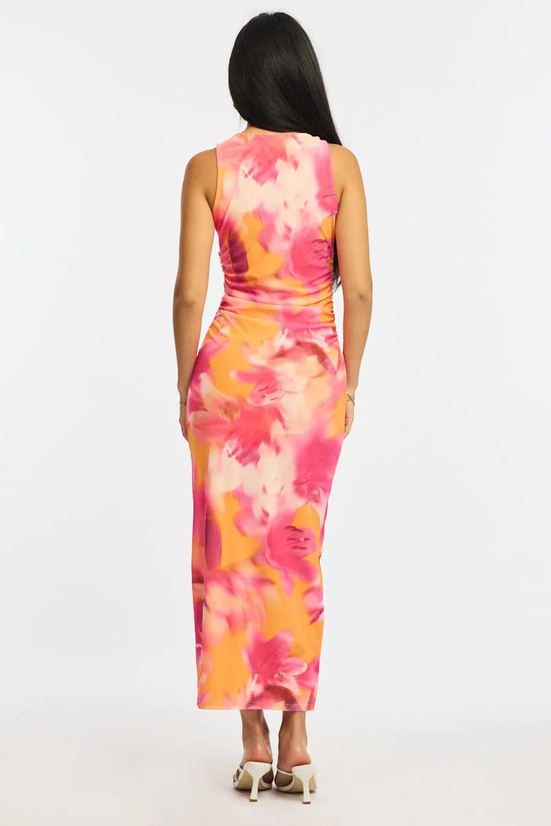 Orange Floral Bodycon Dress Sleeveless Mesh sold by Ally Fashion product image thumbnail 4