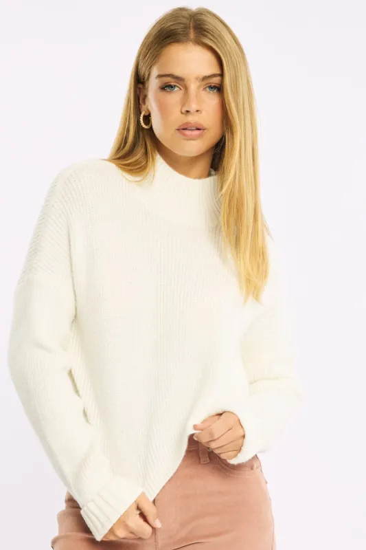 White Jumper Long Sleeve High Neck made by Ally Fashion