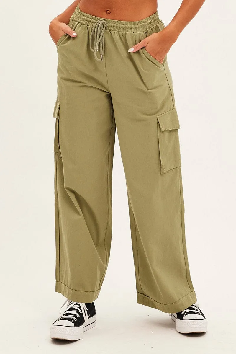 Green Cargo Pant Wide Leg Elastic Waist Cotton Twill sold by Ally Fashion product image thumbnail 2