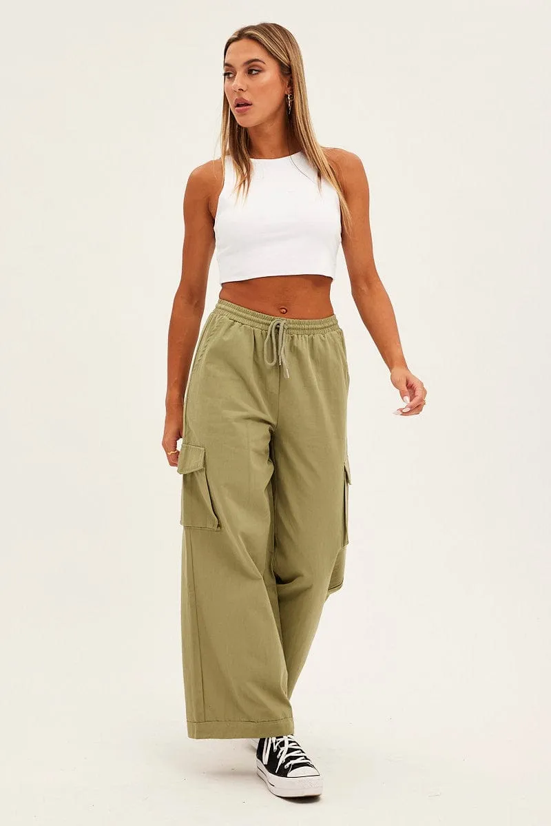 Green Cargo Pant Wide Leg Elastic Waist Cotton Twill sold by Ally Fashion product image thumbnail 3