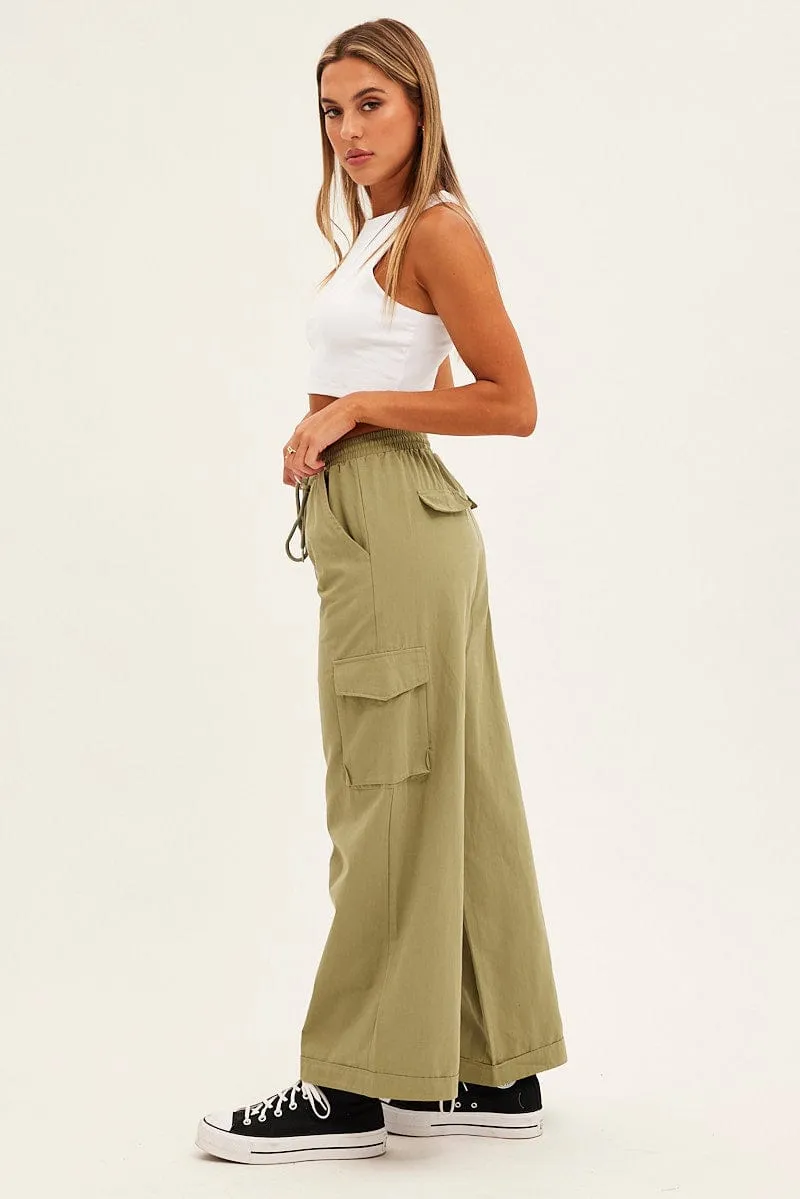 Green Cargo Pant Wide Leg Elastic Waist Cotton Twill sold by Ally Fashion product image thumbnail 4