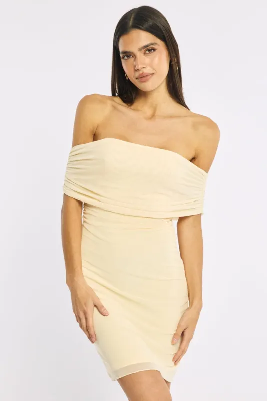 Yellow Off The Shoulder Mesh Mini Dress sold by Ally Fashion