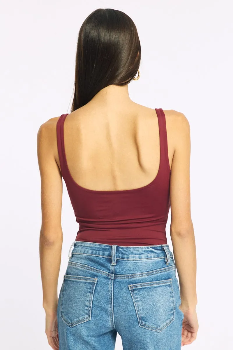 Red Supersoft Bodysuit Square Neck Sleeveless sold by Ally Fashion product image thumbnail 4