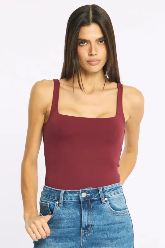 Red Supersoft Bodysuit Square Neck Sleeveless sold by Ally Fashion