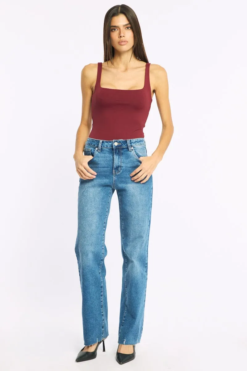 Red Supersoft Bodysuit Square Neck Sleeveless sold by Ally Fashion product image thumbnail 2