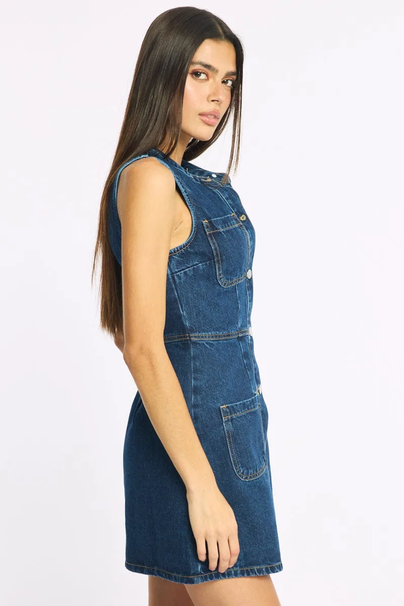 Blue Mini Dress Pocket Detail sold by Ally Fashion product image thumbnail 3