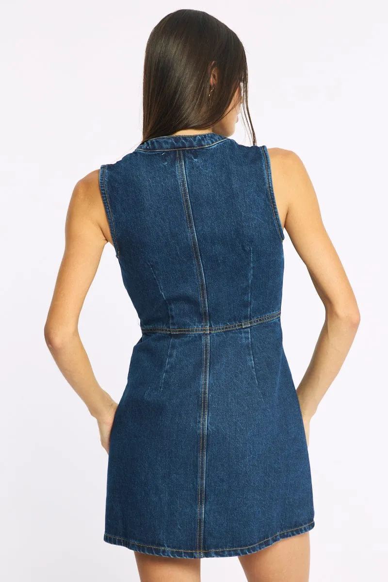 Blue Mini Dress Pocket Detail sold by Ally Fashion product image thumbnail 4