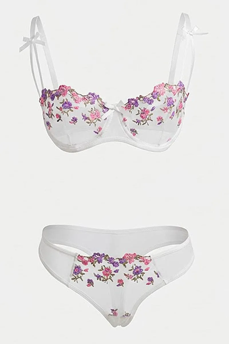 White Floral Embroidery Lingerie Set sold by Ally Fashion