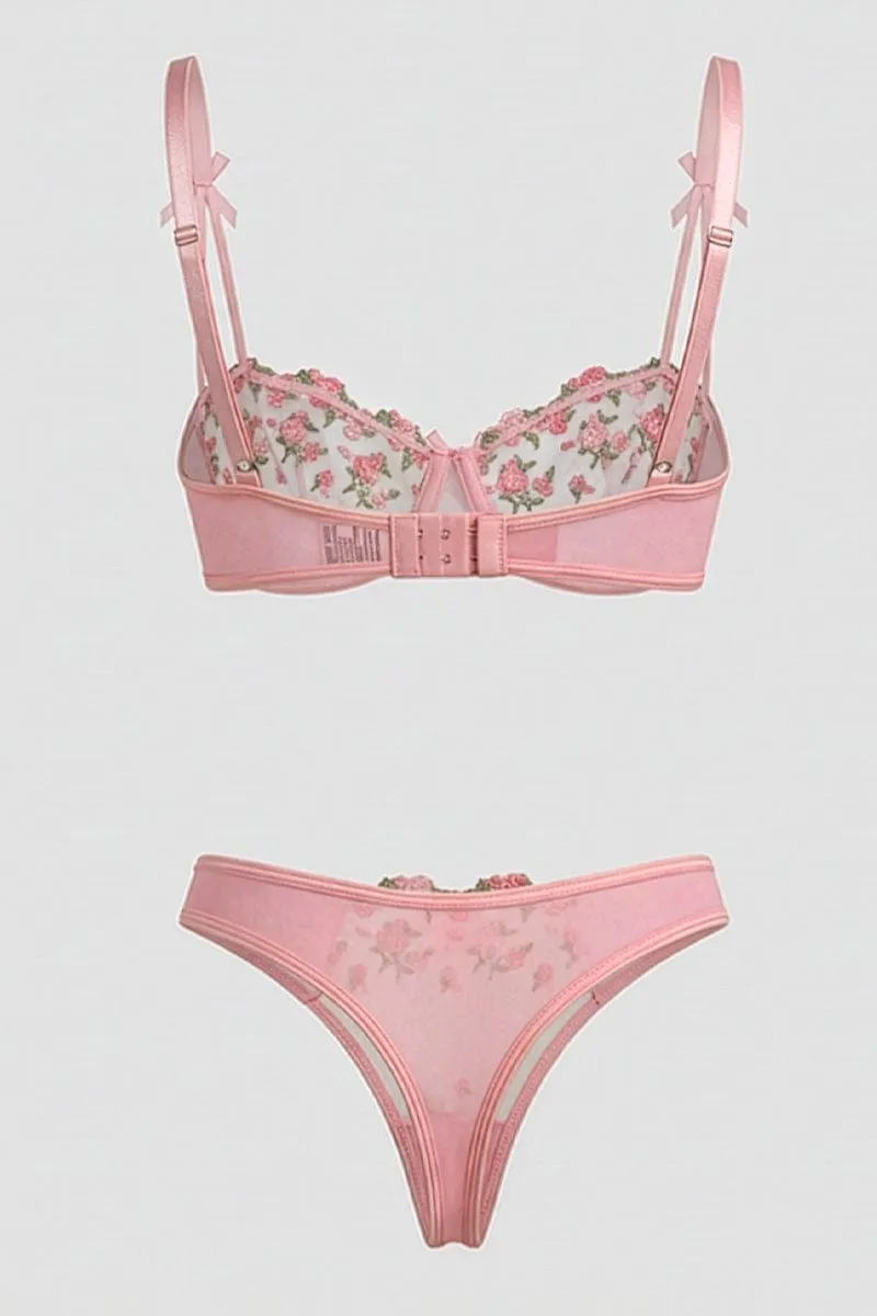 Pink Floral Embroidery Lingerie Set sold by Ally Fashion product image thumbnail 2