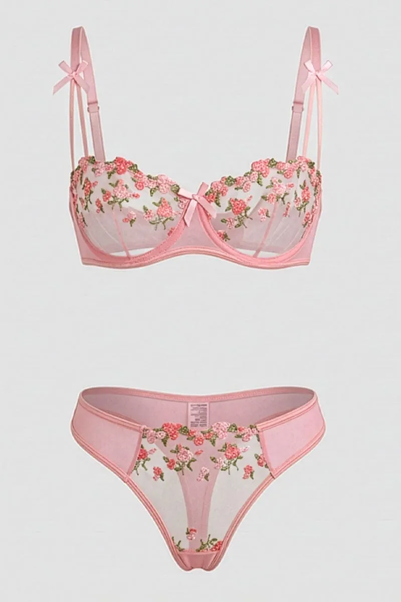 Pink Floral Embroidery Lingerie Set sold by Ally Fashion