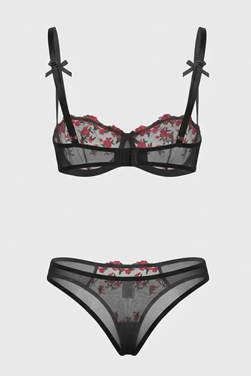 Black Floral Embroidery Lingerie Set sold by Ally Fashion product image thumbnail 2